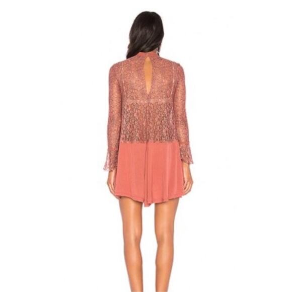 Free People Tell Tale Cutout Lace Tunic Mini Dress Rusty Rose in Rosey Coral - Picture 5 of 10